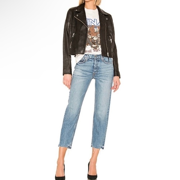 GRLFRND Helena High Waist Straight Leg Rigid Denim Raw Hem Ankle Jean Giulia 27 - Picture 3 of 16